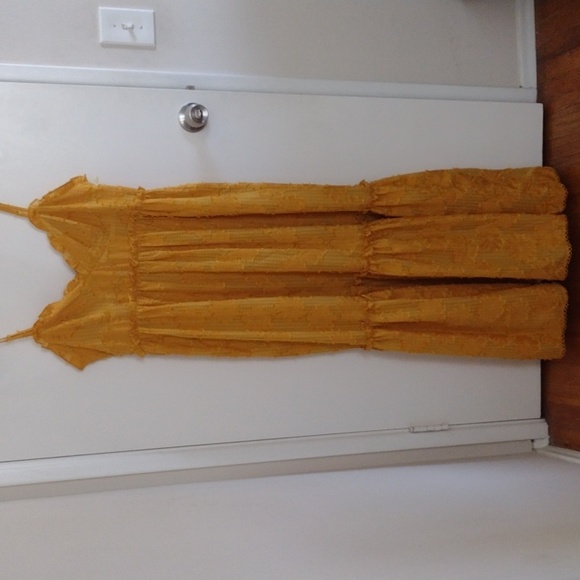 Lulus Charm and Charisma Mustard Yellow Burnout Floral Midi Dress Size L - Picture 3 of 14